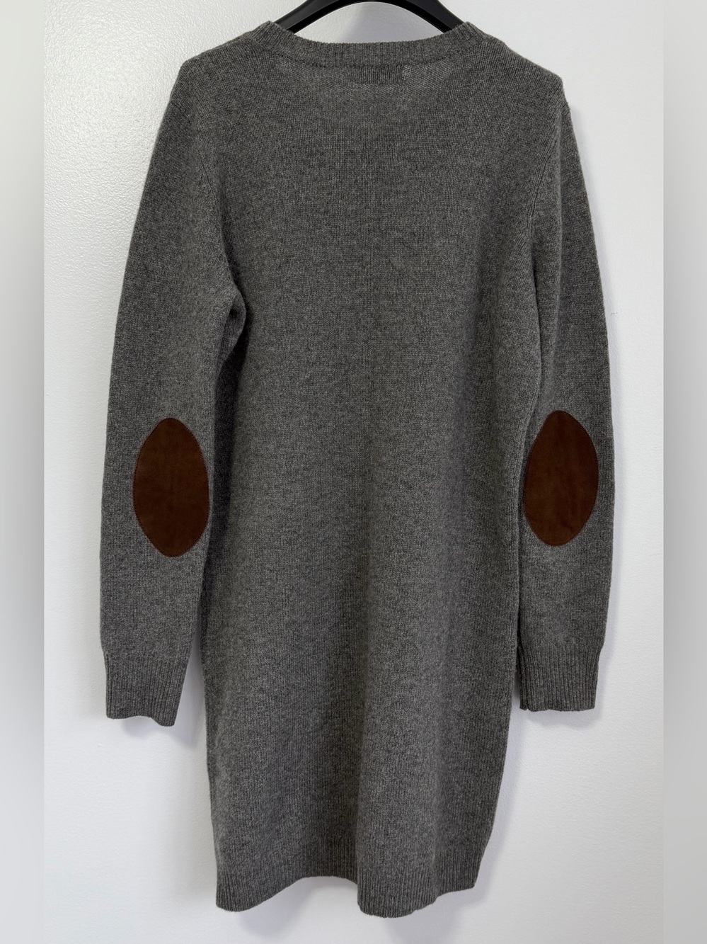 Polo Ralph Lauren Grey Dress Merino Wool Cashmere Leather Elbows Size M Flaw - Picture 2 of 11